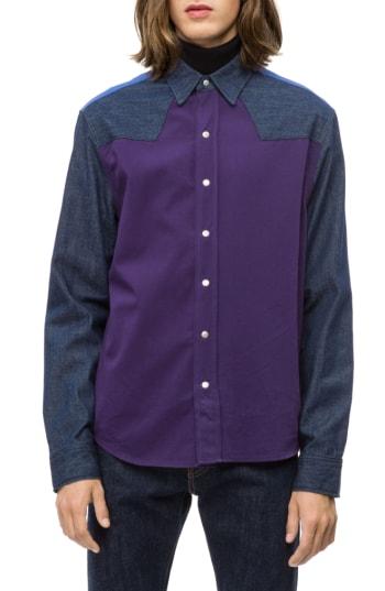 Men's Calvin Klein Colorblock Western Shirt - Blue