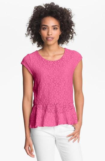 Vince Camuto Cap Sleeve Lace Peplum Top Gypsy Pink