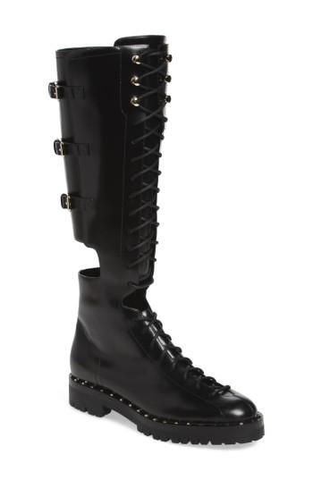 Women's Valentino Garavani Soul Rockstud Knee High Cutout Boot Us / 37eu - Black