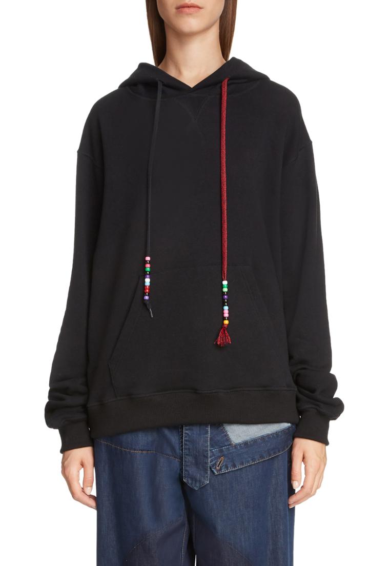 Women's Jw Anderson Beaded Drawstring Hoodie - Black
