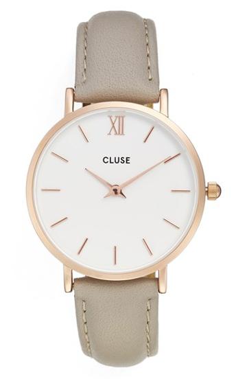 Women's Cluse 'minuit' Leather Strap Watch, 33mm
