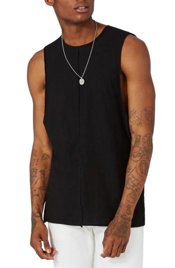 Men's Topman Seamed Slub Cotton Tank - Black