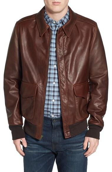 Men's Schott Nyc 'a-2' Pebbled Leather Bomber Jacket