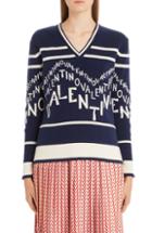 Women's Valentino Chevron Logo Wool & Cashmere Sweater - Blue