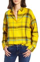 Women's Bp. Frayed Edge Plaid Shirt, Size - Yellow