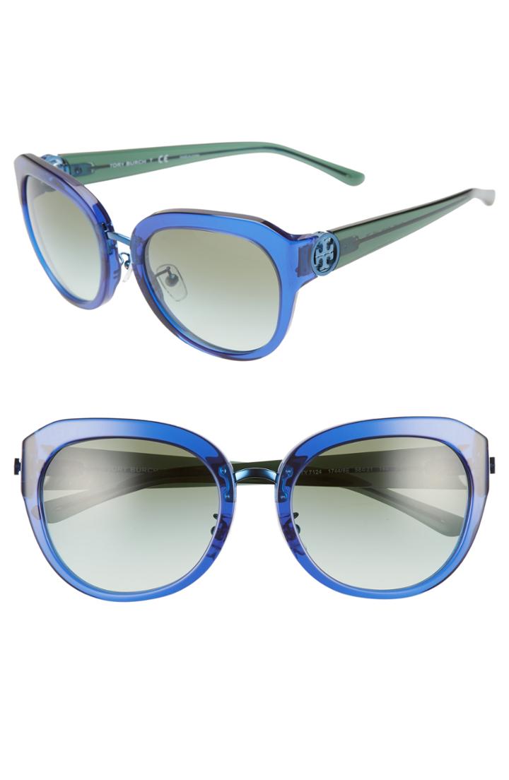 Women's Tory Burch Irregular Reva 56mm Sunglasses - Transparent Light Blue