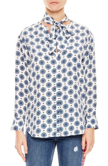 Women's Sando Blanc Mix Pattern Silk Blouse - White