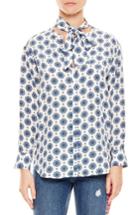 Women's Sando Blanc Mix Pattern Silk Blouse - White