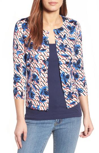Petite Women's Halogen Three Quarter Sleeve Crewneck Cardigan, Size P - White