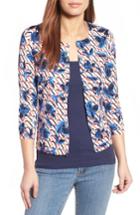 Petite Women's Halogen Three Quarter Sleeve Crewneck Cardigan, Size P - White