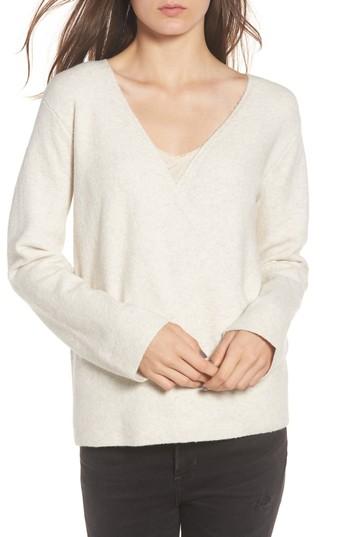 Women's Hinge Faux Wrap Sweater, Size - Beige