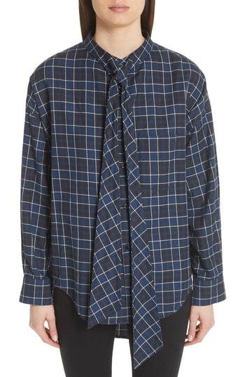 Women's Balenciaga Back Logo Flannel Shirt Us / 34 Fr - Blue