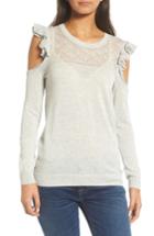 Women's Hinge Ruffle Cold Shoulder Sweater - Grey