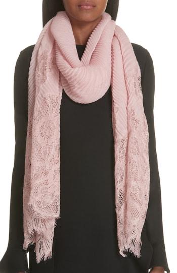Women's Valentino Plisse Lace Trim Scarf