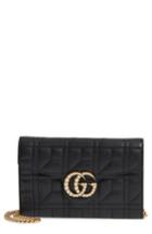 Gucci Mini Gg Marmont 2.0 Imitation Pearl Matelasse Leather Crossbody Bag - Black