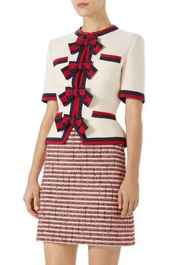 Women's Gucci Stripe Bow Wool Jacket Us / 46 It - White