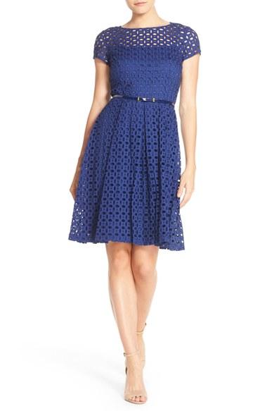 Women's Ellen Tracy Eyelet Lace Fit & Flare Dress - Blue