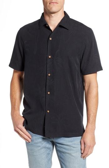 Men's Tommy Bahama Wish Yule Were Here Silk Camp Shirt - Black