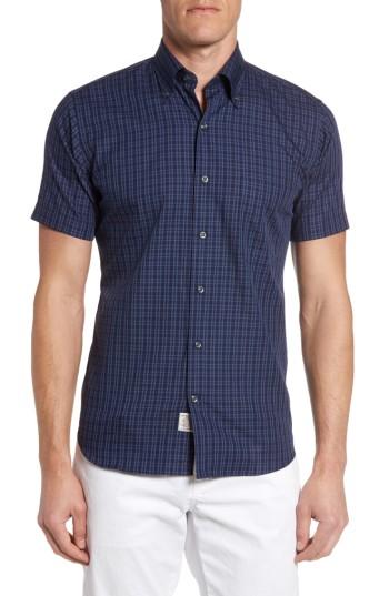 Men's Peter Millar Autumn Check Short Sleeve Sport Shirt - Blue