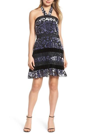 Women's Foxiedox Velvet Halter Neck Fit & Flare Dress - Grey