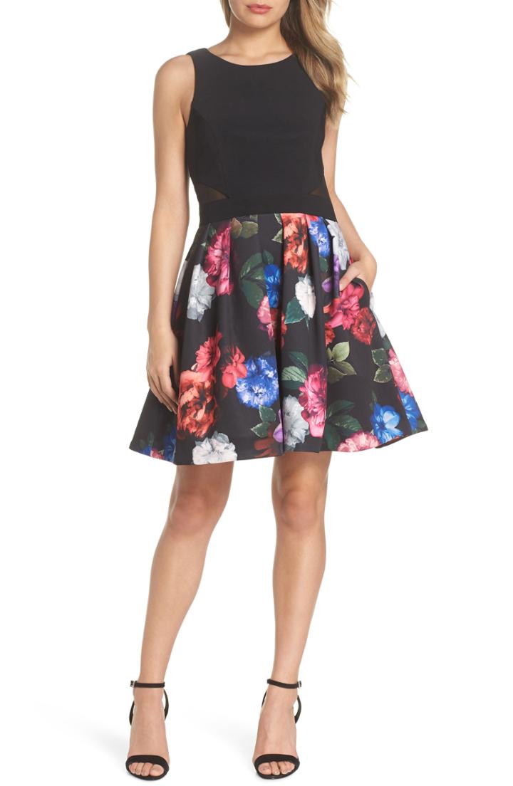 Women's Xscape Floral Print Fit & Flare Dress