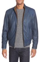 Men's Missani Le Collezioni Leather Bomber Jacket - Blue