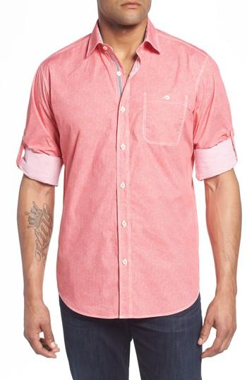 Men's Bugatchi Classic Fit Stripe Sport Shirt - Pink