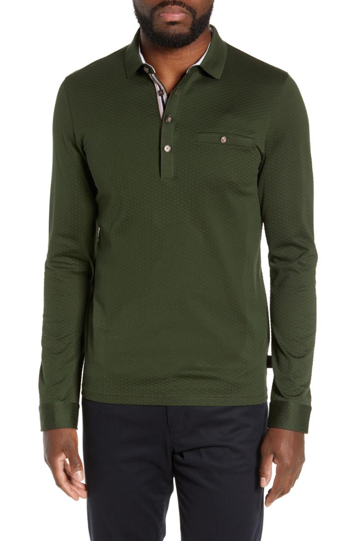 Men's Ted Baker London Fruitpa Slim Fit Long Sleeve Polo (m) - Green