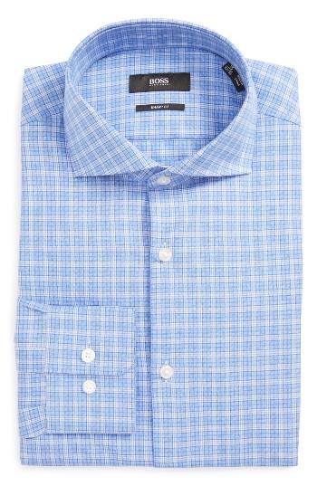Men's Boss Mark Us Sharp Fit Plaid Dress Shirt .5 R - Blue