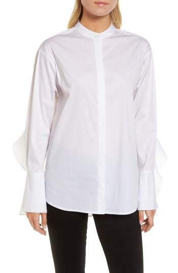 Women's Trouve Ruffle Poplin Top, Size - White