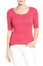 Petite Women's Caslon Ballet Neck Cotton & Modal Knit Elbow Sleeve Tee, Size P - Red