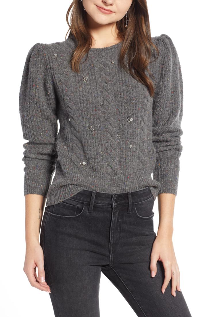Women's Something Navy Jewel Deco Cable Sweater - Grey