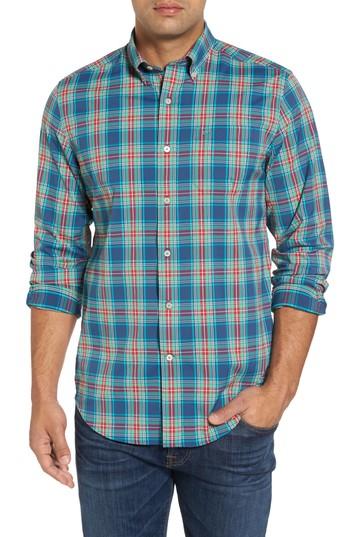 Men's Southern Tide Drayton Hall Performance Classic Fit Plaid Sport Shirt - Blue