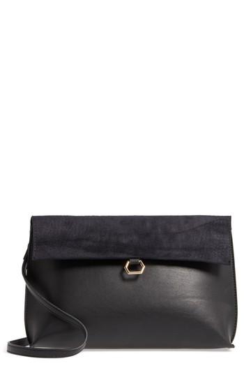 Streel Level Textured Flap Faux Leather Crossbody Bag - Black