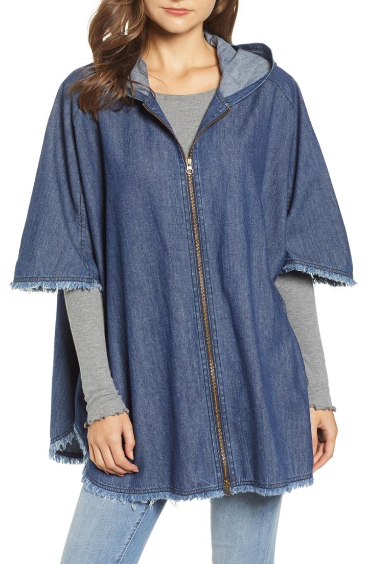 Women's Treasure & Bond Denim Hooded Cape, Size - Blue