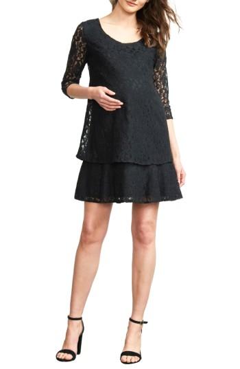 Women's Maternal America Tiered Lace Maternity Dress - Black