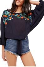 Women's Free People Up & Away Embroidered Peasant Blouse - Blue
