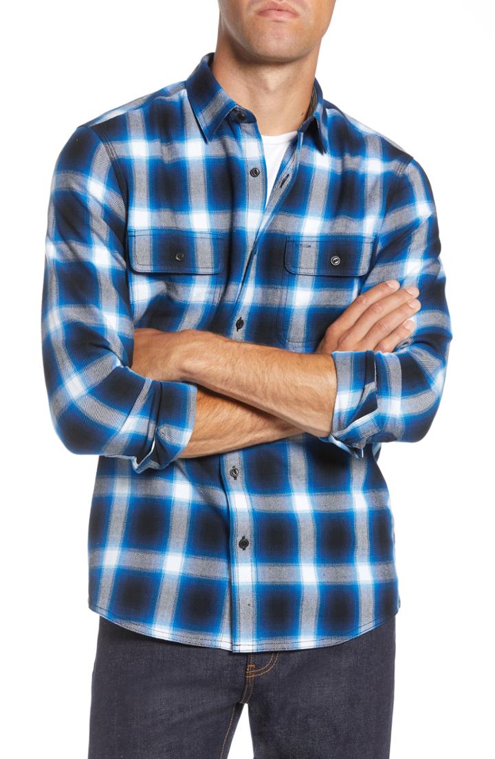 Men's 1901 Trim Fit Brushed Ombre Plaid Flannel Shirt
