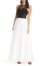 Women's Blondie Nites Applique Mesh Halter Neck Ballgown - Ivory