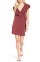 Women's Sun & Shadow Ruffle Wrap Dress - Burgundy