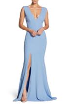 Women's Dress The Population Sandra Plunge Crepe Trumpet Gown - Blue