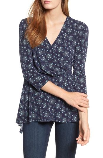 Women's Chaus Cosmic Dot Surplice Peplum Top - Blue