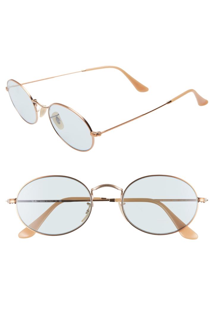 Women's Ray-ban Evolve 54mm Polarized Oval Sunglasses - Gold/ Light Blue Solid