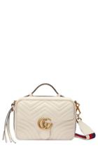 Gucci Small Gg Marmont 2.0 Matelasse Leather Camera Bag With Webbed Strap - White