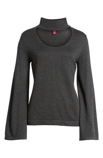 Petite Women's Vince Camuto Bell Sleeve Choker Neck Sweater, Size P - Grey