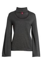 Petite Women's Vince Camuto Bell Sleeve Choker Neck Sweater, Size P - Grey