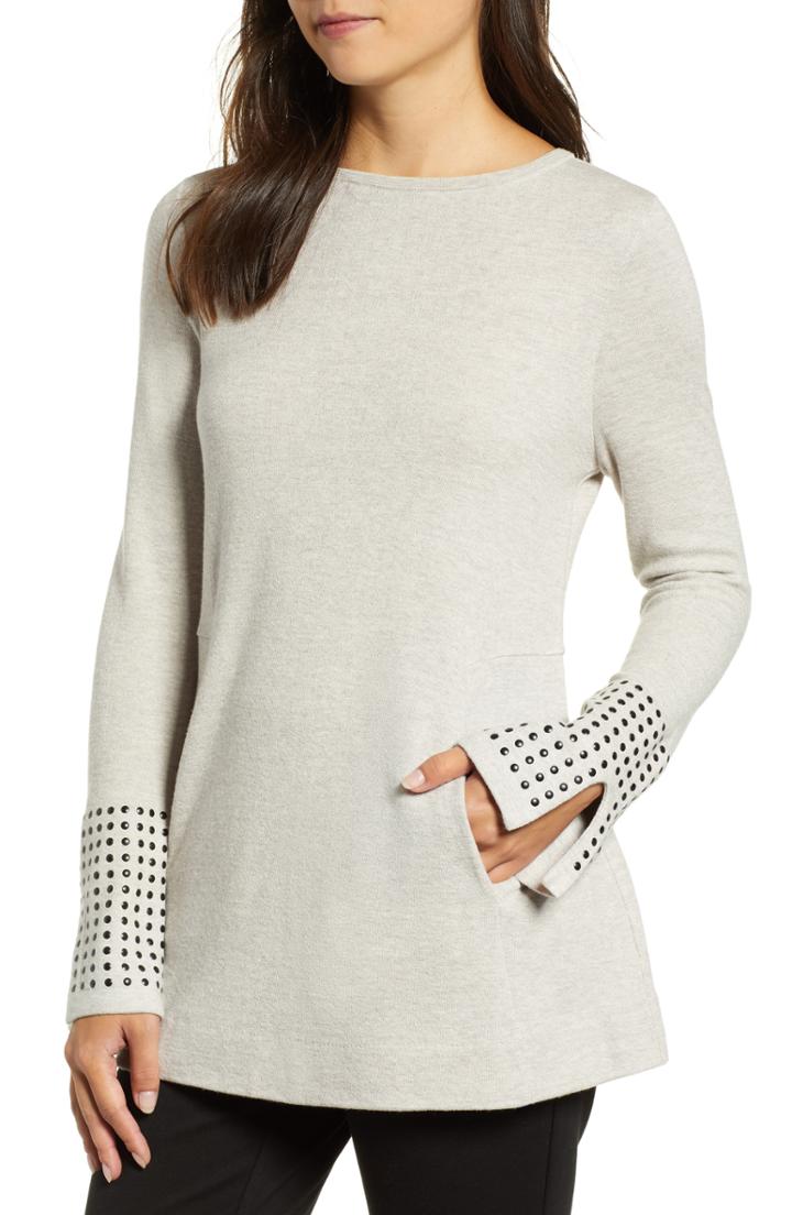 Petite Women's Nic+zoe Studded Cuff Top P - White