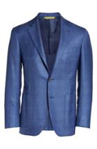 Men's Canali Classic Fit Plaid Wool Sport Coat L - Blue