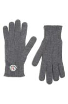 Men's Moncler Logo Patch Knit Wool Gloves - Grey