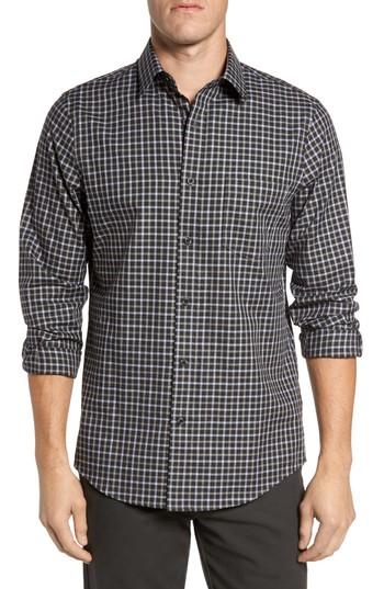 Men's Nordstrom Men's Shop Regular Fit Non-iron Check Sport Shirt, Size - Black